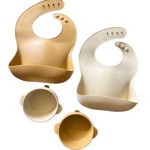Silicone bibs and matching suction bowls